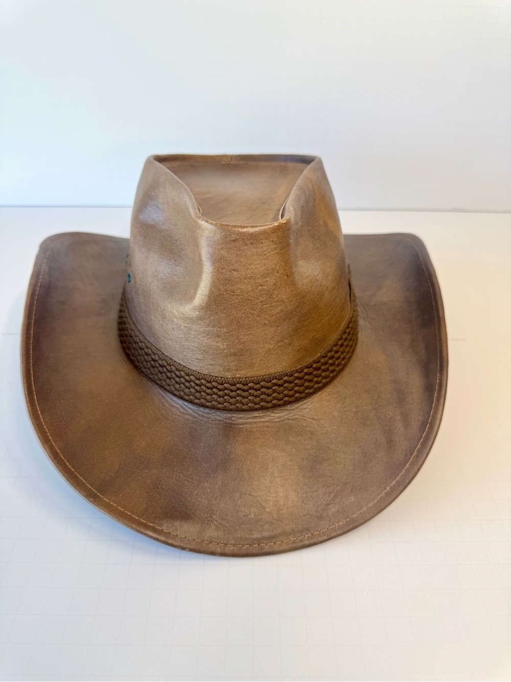 Willmore Hats Brown Leather Western Outback Cowboy Hat Unisex 21.25”